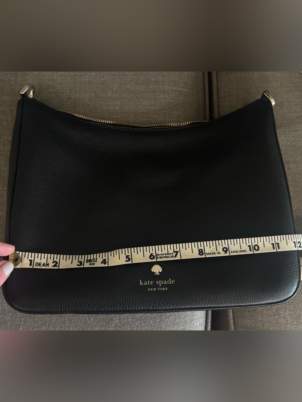 kate spade Black Pebbled Leather Crossbody with Striped Canvas Strap - Picture 5 of 8